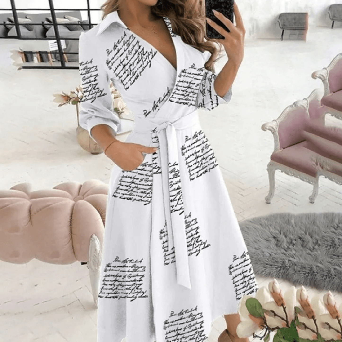 Women's Midi Dress Wrap Style with Belted Detail