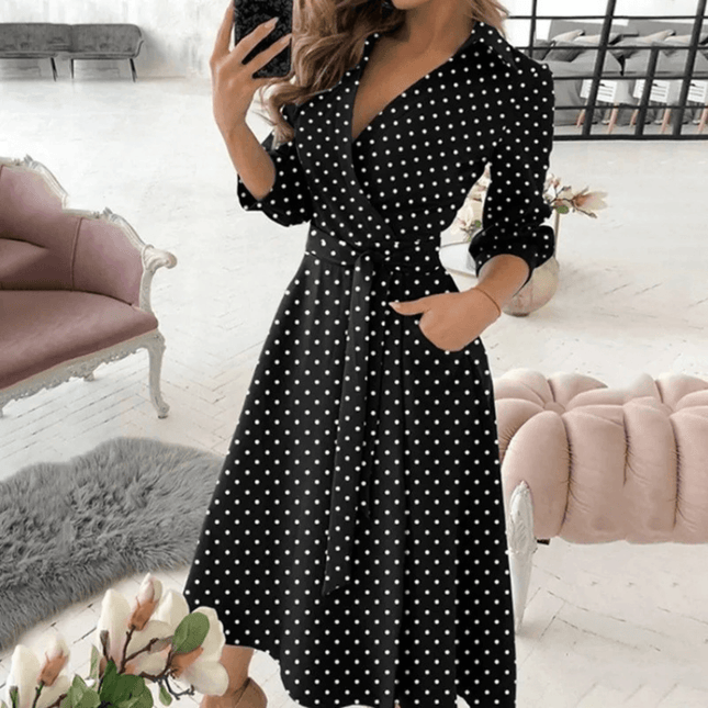 Women's Midi Dress Wrap Style with Belted Detail