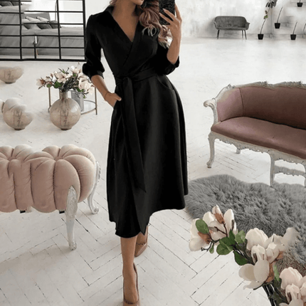 Women's Midi Dress Wrap Style with Belted Detail