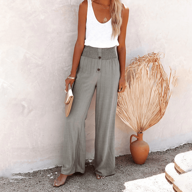 Women's Wide-Leg Trousers High-Waisted Elastic Waist Relaxed Fit