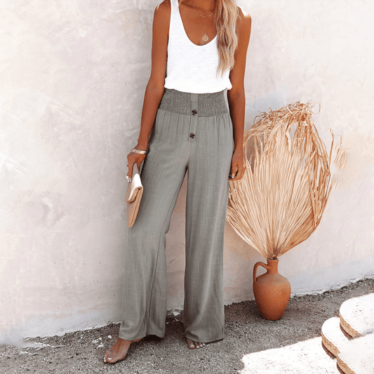 Women's Wide-Leg Trousers High-Waisted Elastic Waist Relaxed Fit