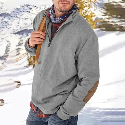 Men's Half Zip Sweater Soft Knit with Elbow Patches