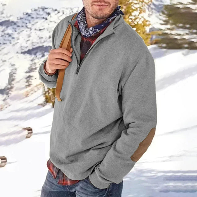 Men's Half Zip Sweater Soft Knit with Elbow Patches