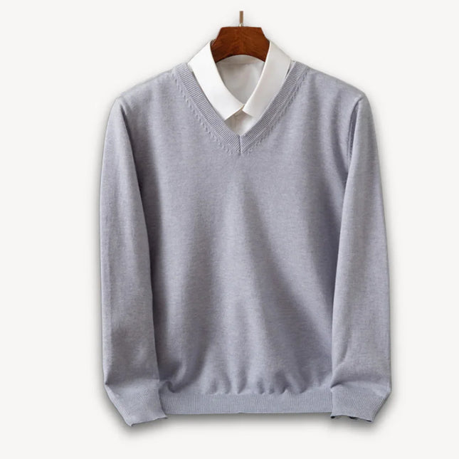 Men's V-Neck Cashmere Sweater - Slim Fit, Soft & Lightweight, Casual & Formal Wear
