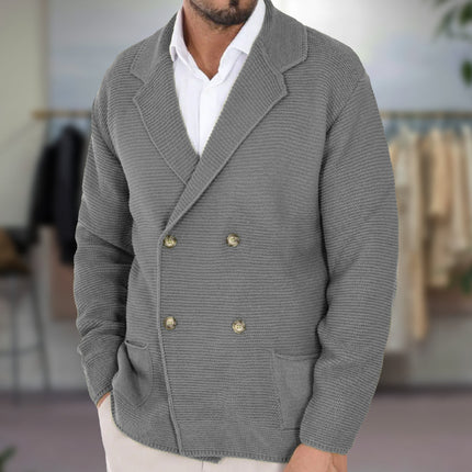 Men's Textured Knit Cardigan Double-Breasted Blazer Lapel Regular Fit