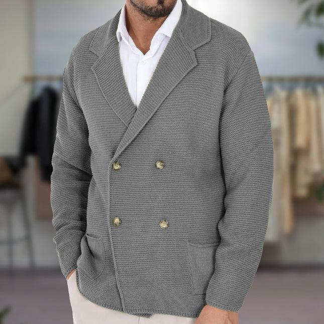 Men's Textured Knit Cardigan Double-Breasted Blazer Lapel Regular Fit