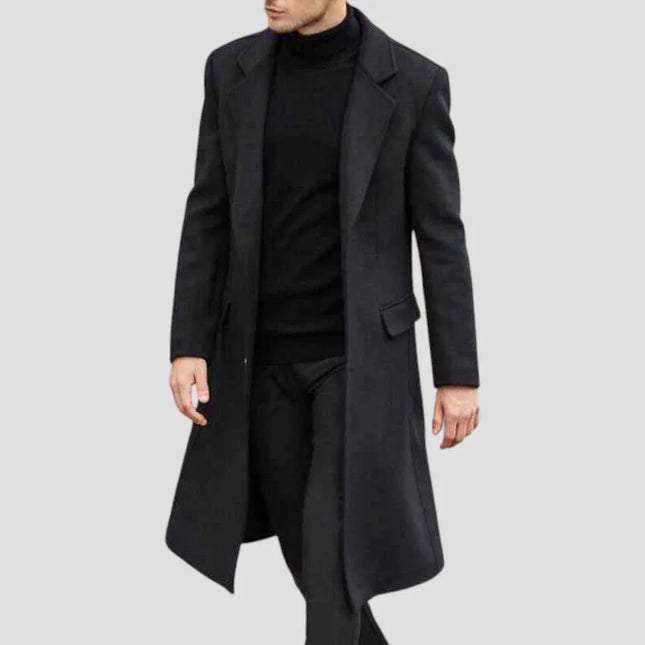Men's Wool Blend Classic Overcoat with Button Front