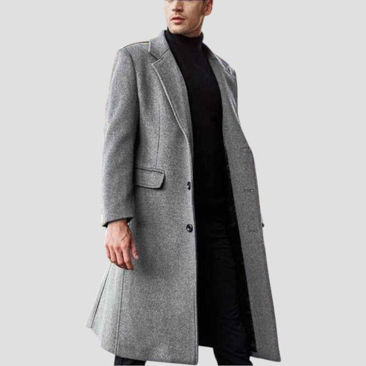 Men's Wool Blend Classic Overcoat with Button Front