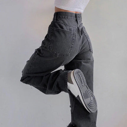 Women's Ripped Denim Jeans with Raw Hem