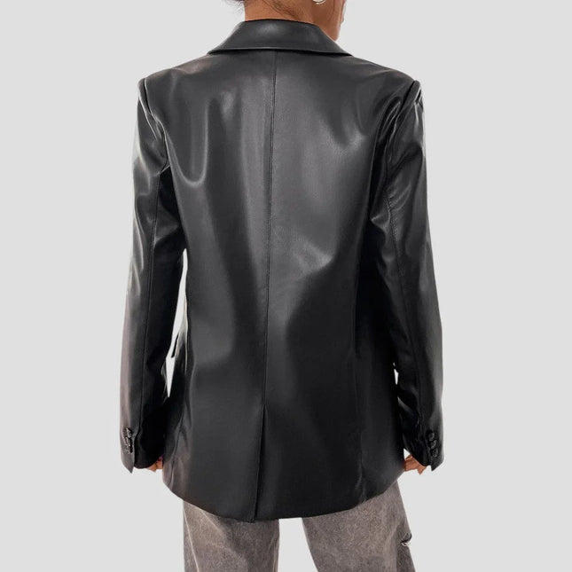 Women's Oversized Leather Blazer Jacket