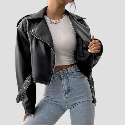 Women's Biker Jacket Leather with Zipper Detail