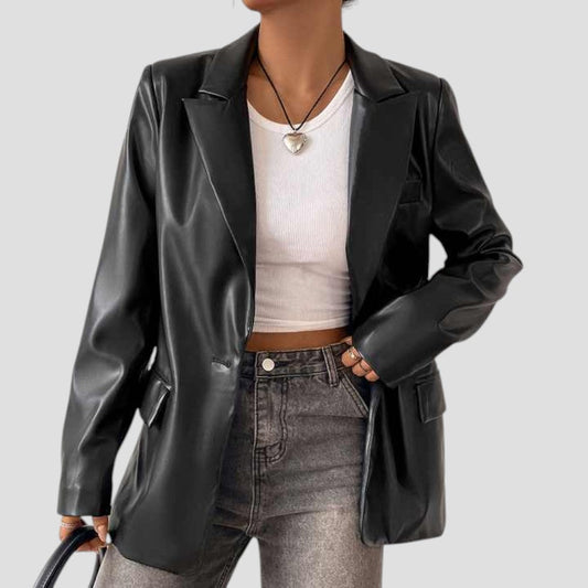 Women's Oversized Leather Blazer Jacket
