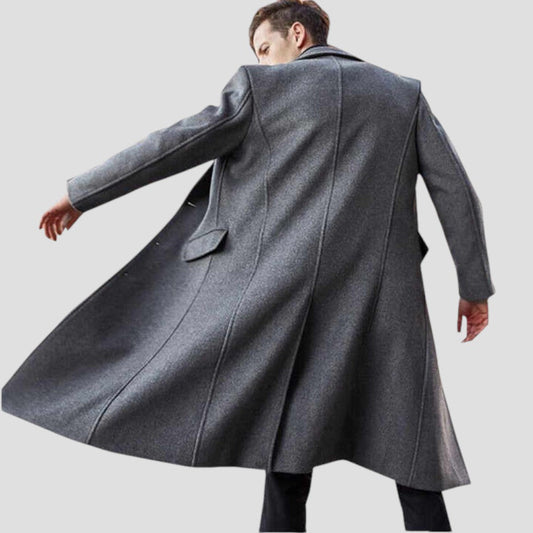 Men's Wool Blend Classic Overcoat with Button Front
