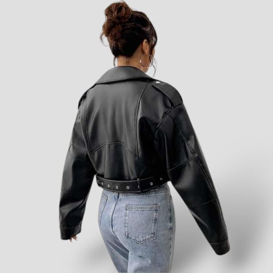 Women's Biker Jacket Leather with Zipper Detail