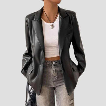 Women's Oversized Leather Blazer Jacket