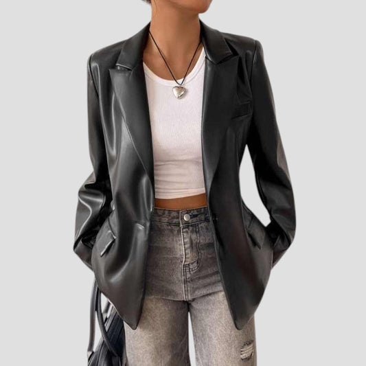 Women's Oversized Leather Blazer Jacket