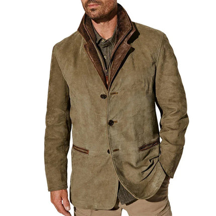 Men's Suede Look Jacket Vintage Style for Autumn Warmth