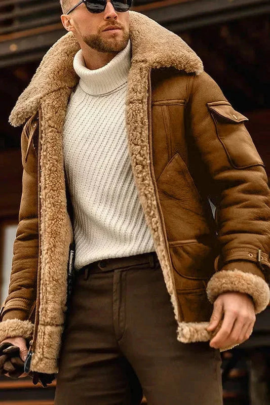 Men's Real Leather Jacket Flying Style Camel