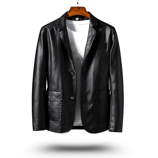 Men's Fitted PU Leather Jacket Classic Style