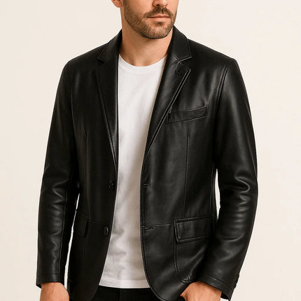 Men's Fitted PU Leather Jacket Classic Style
