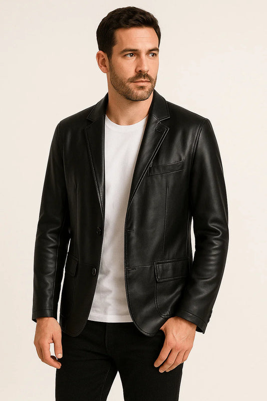 Men's Fitted PU Leather Jacket Classic Style