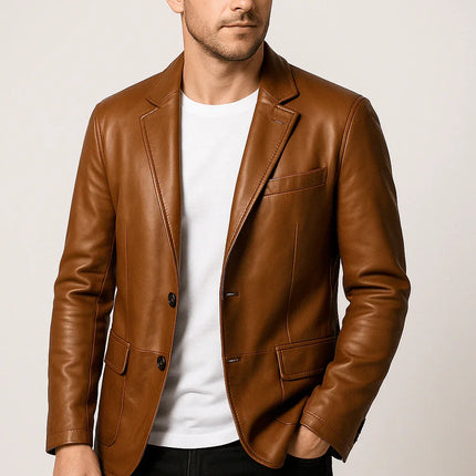 Men's Fitted PU Leather Jacket Classic Style