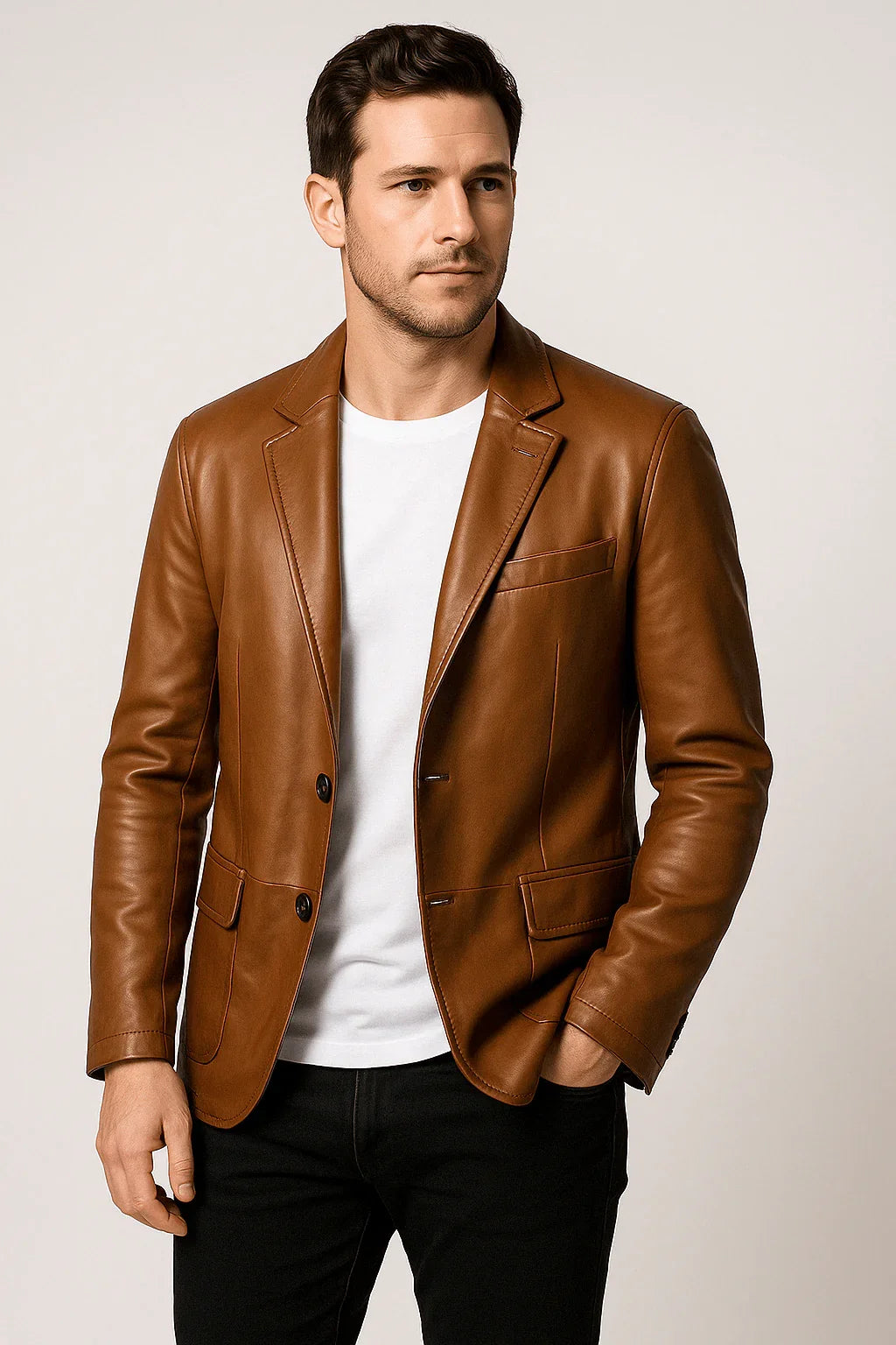 Men's Fitted PU Leather Jacket Classic Style