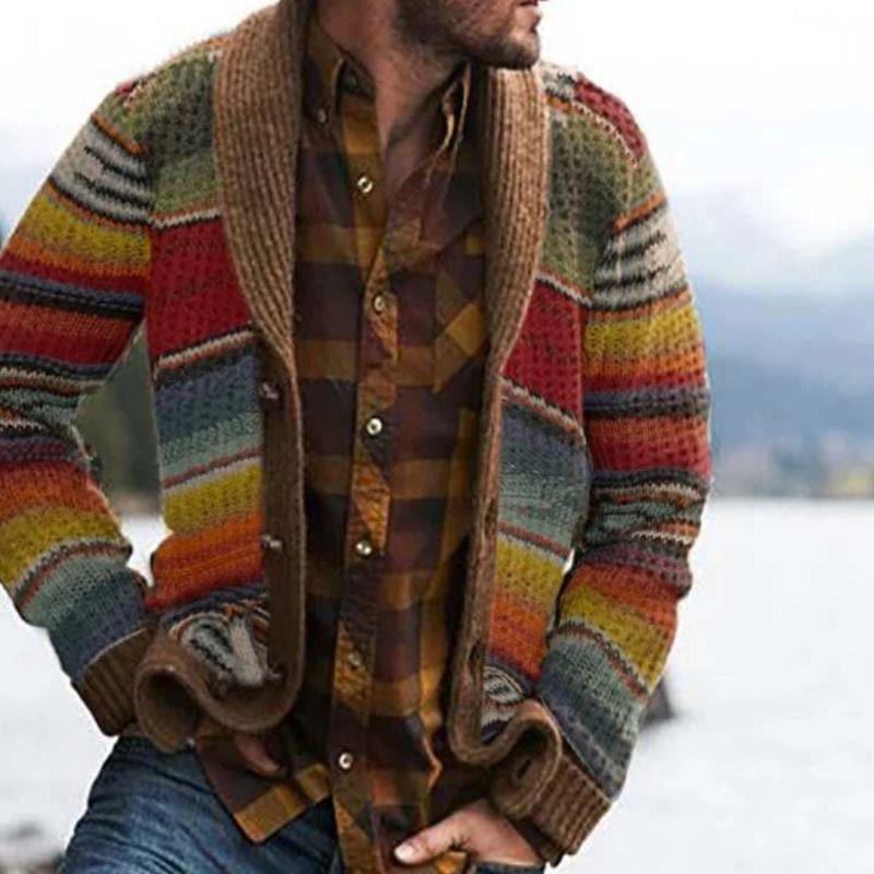Men's Comfortable Cotton Cardigan Multicolored Stripes
