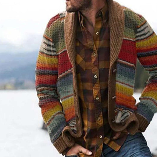 Men's Comfortable Cotton Cardigan Multicolored Stripes