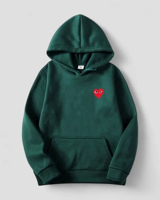 Women's Casual Pullover Hoodie with Embroidered Heart Design