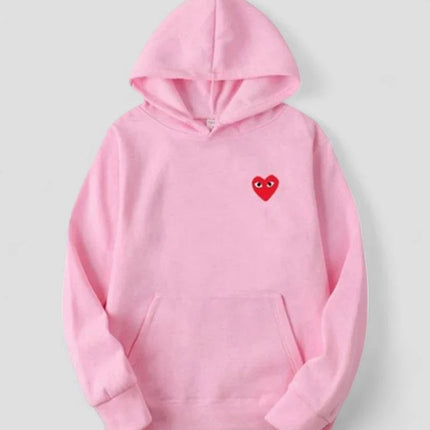 Women's Casual Pullover Hoodie with Embroidered Heart Design