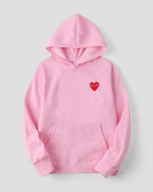 Women's Casual Pullover Hoodie with Embroidered Heart Design
