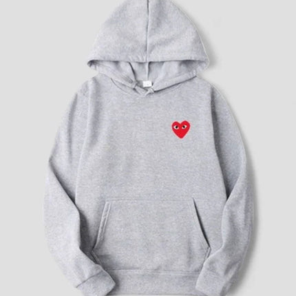 Women's Casual Pullover Hoodie with Embroidered Heart Design