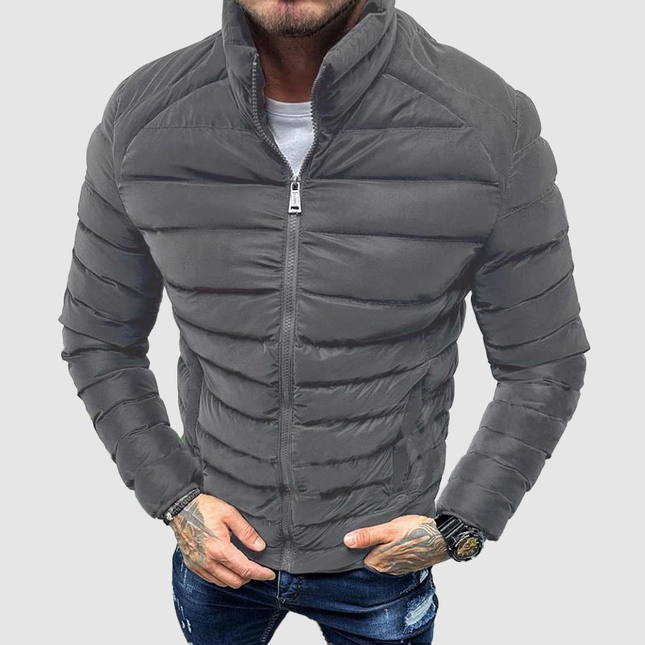 Men's Puffer Jacket Quilted Insulation High Collar Fitted Style