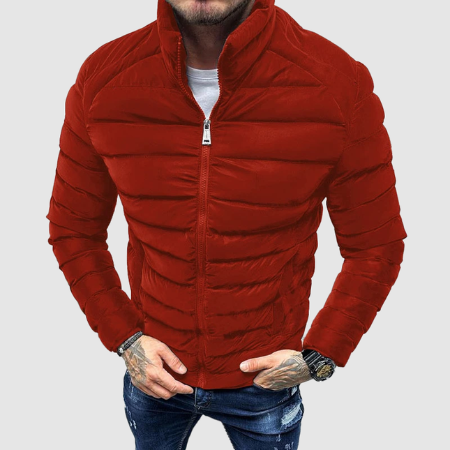 Men's Puffer Jacket Quilted Insulation High Collar Fitted Style