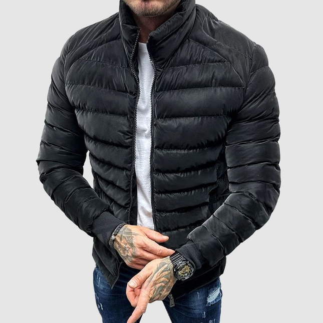 Men's Puffer Jacket Quilted Insulation High Collar Fitted Style