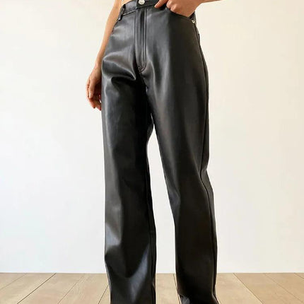 Women's Wide Leg Faux Leather Trousers High Waisted Chic Fit