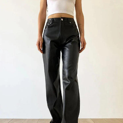 Women's Wide Leg Faux Leather Trousers High Waisted Chic Fit