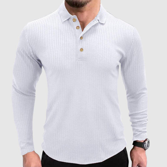 Men's Long-Sleeve Polo Shirt Solid Color