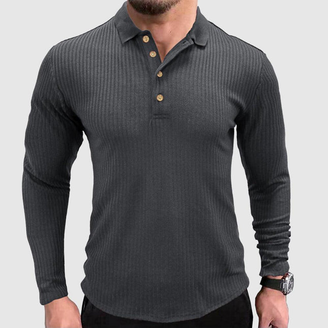 Men's Long-Sleeve Polo Shirt Solid Color