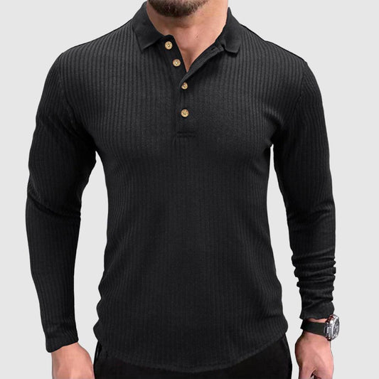 Men's Long-Sleeve Polo Shirt Solid Color