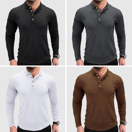 Men's Long-Sleeve Polo Shirt Solid Color