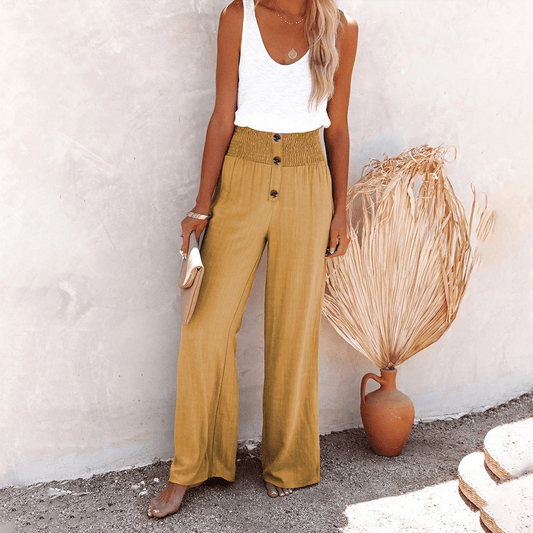 Women's Wide-Leg Trousers High-Waisted Elastic Waist Relaxed Fit