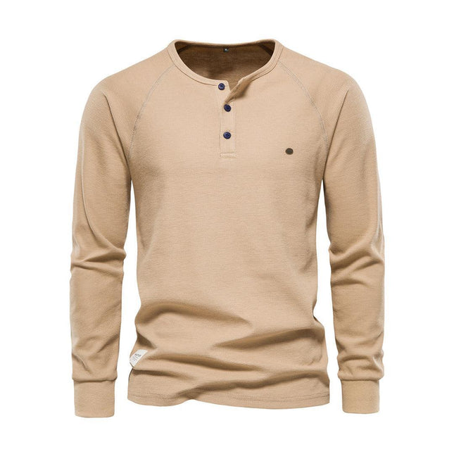 Men's Casual Long Sleeve Shirt Cotton Blend Khaki