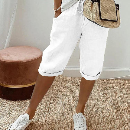 Women's Relaxed Fit Capri Trousers with Elastic Waist and Drawstring