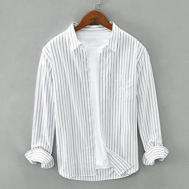 Men's Striped Button-Up Shirt Cotton Blend Relaxed Fit