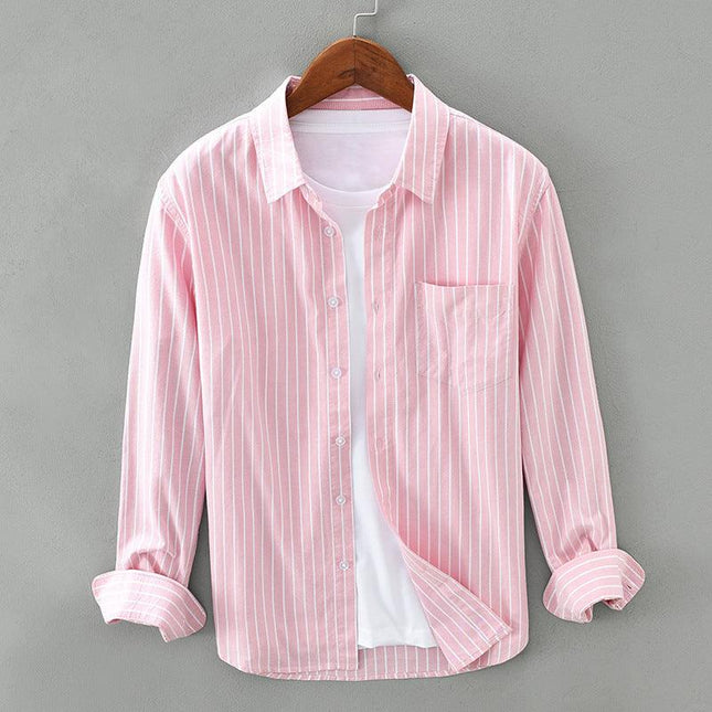 Men's Striped Button-Up Shirt Cotton Blend Relaxed Fit