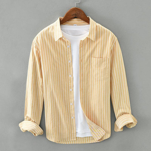 Men's Striped Button-Up Shirt Cotton Blend Relaxed Fit