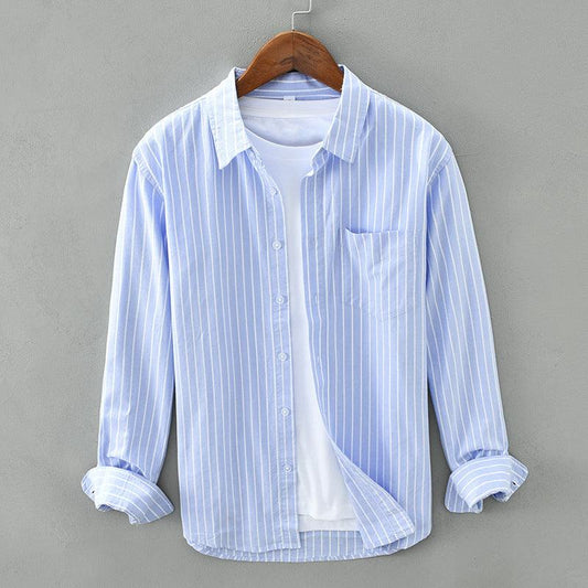 Men's Striped Button-Up Shirt Cotton Blend Relaxed Fit