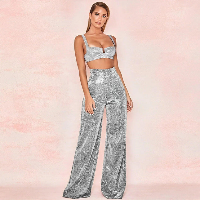 Women's Wide-Leg Trousers Metallic Shimmer
